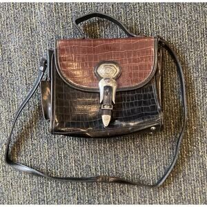 Vintage Y2K Brown Faux Crocodile Handbag western tote crossbody sling